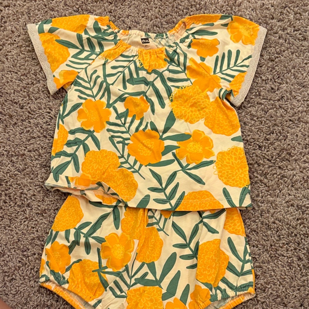 Tea Collection Baby Outfit with Yellow and Green Print